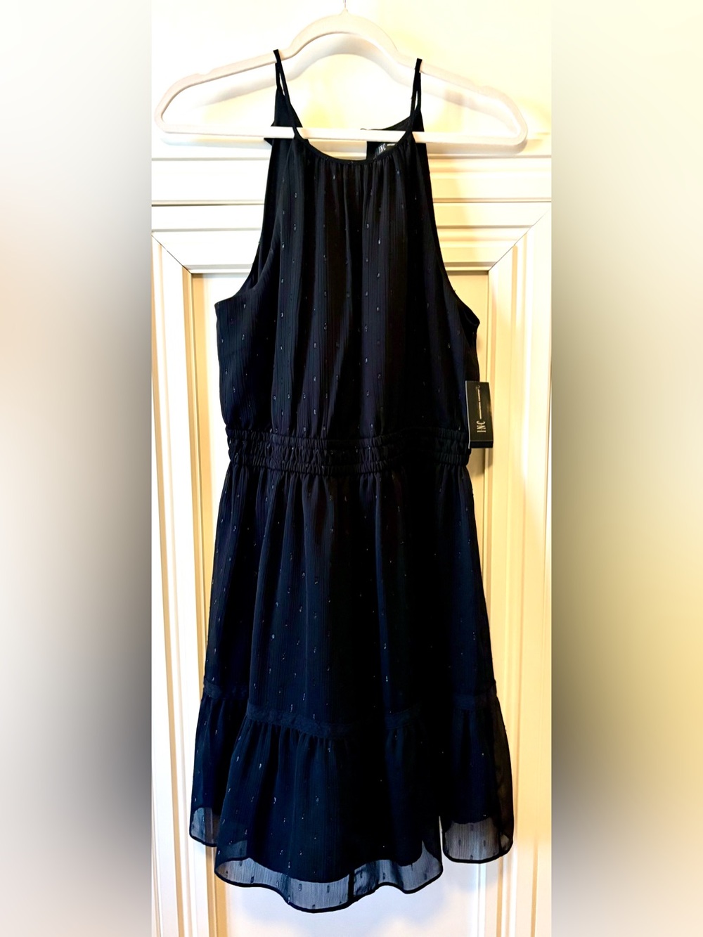 ⚫️ BLACK INC INTERNATIONAL CONCEPTS TIERED HALTER DRESS W/ CLIP DOT TEXTURE ⚫️